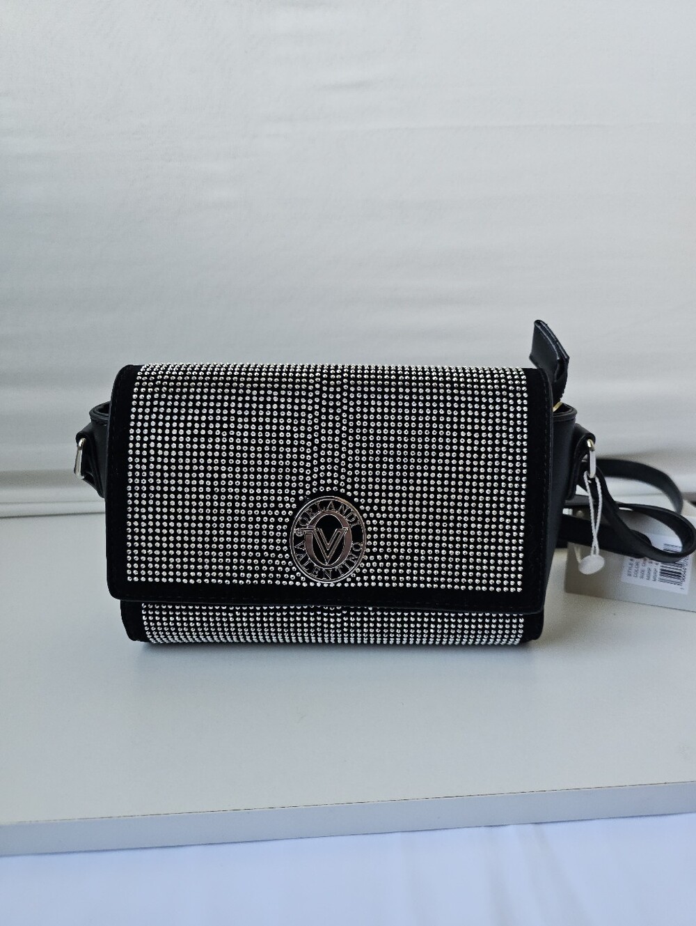 NWT Valentino Orlandi Black Rhinestone Crossbody Bag Silver Hardware Luxury